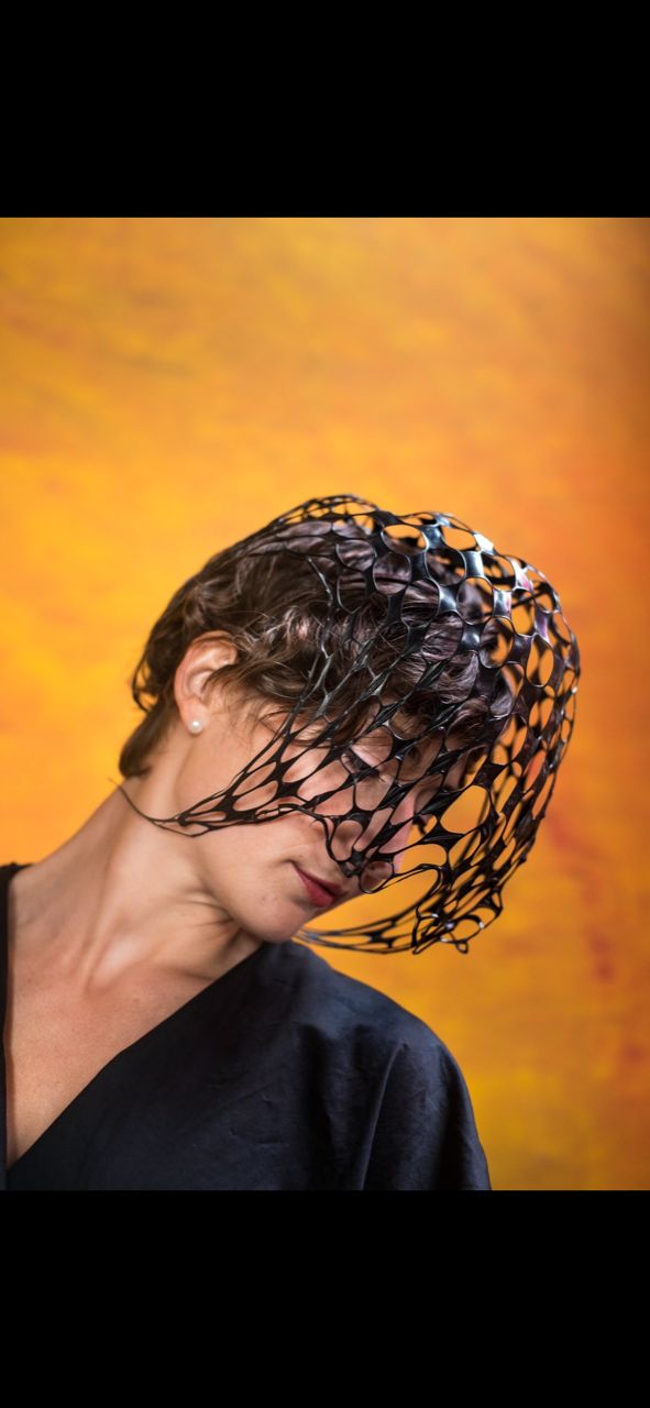 Thermoplastic black headpiece by Waltraud Reiner