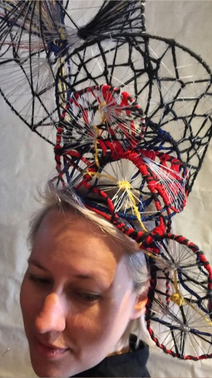 Mixed textil headpiece by Waltraud Reiner