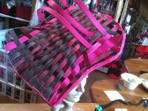 Woven pink jinsin hat by Waltraud Reiner