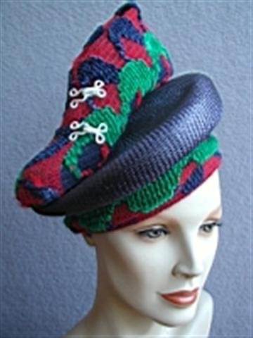 Blue and red shoe hat by Waltraud Reiner