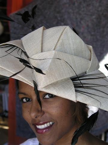 Cream Sinamay hat by Waltraud Reiner